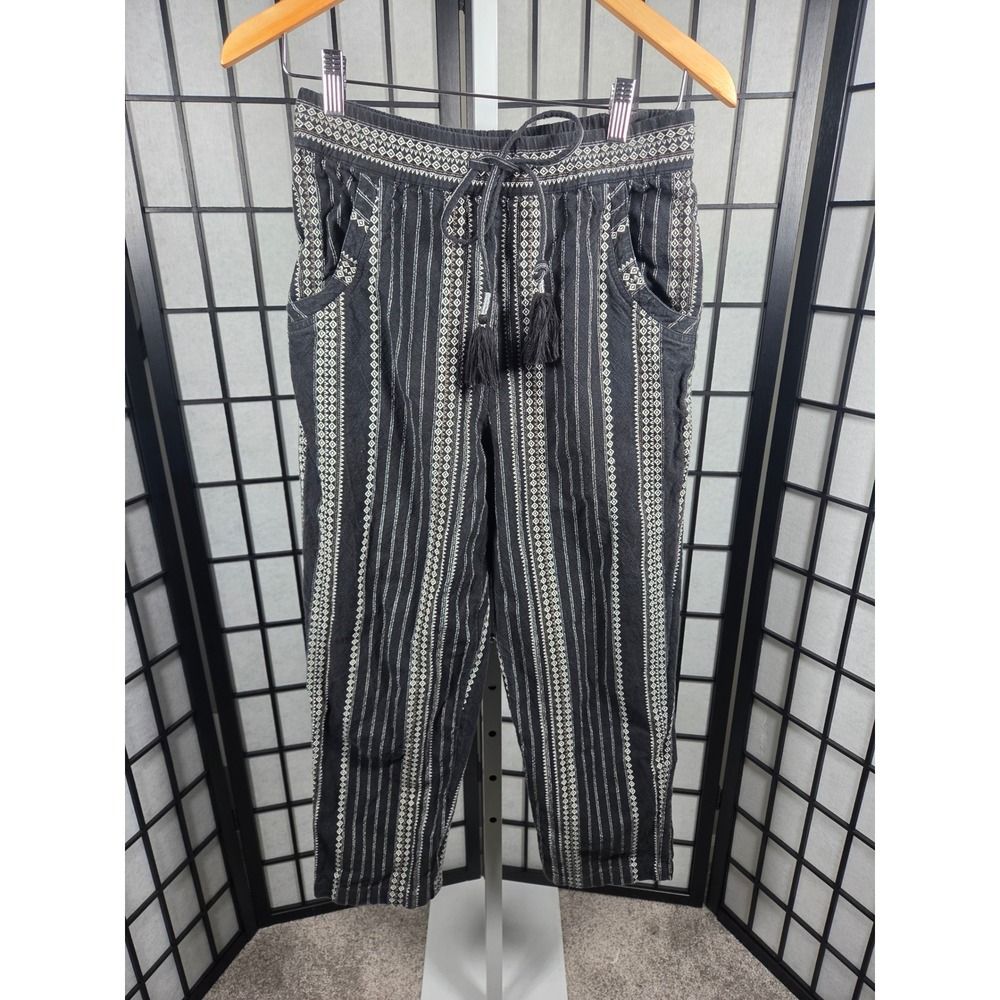 Anthropologie Black White Geometric Tassel Drawstring Jogger Pants XS